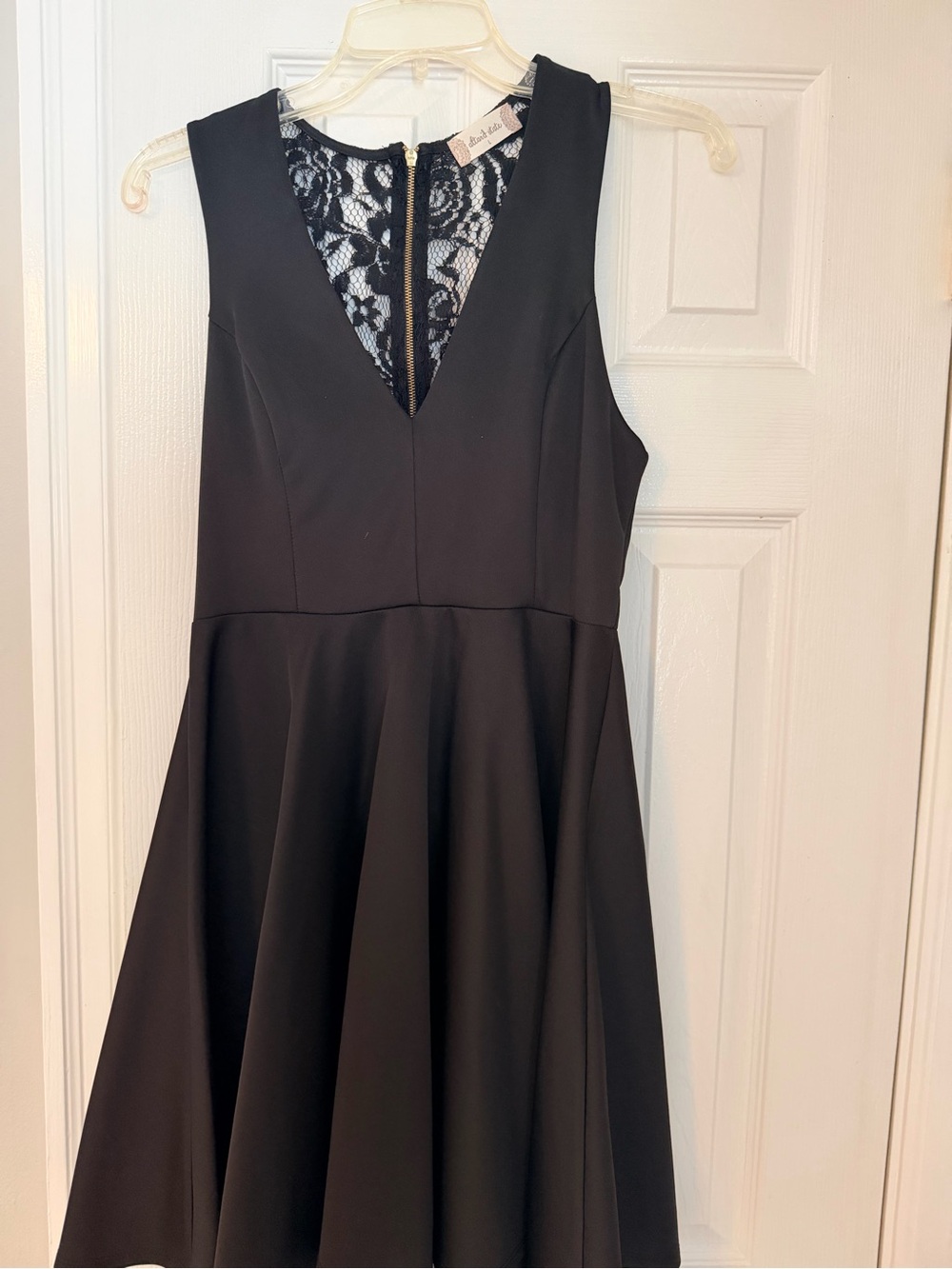 Womens Black Lace-Back A-Line Dress